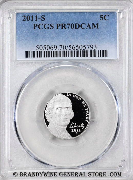2011-s Jefferson Nickel certified perfect Proof 70 Deep Cameo by PCGS