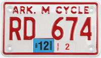 classic 2012 Arkansas motorcycle license plate grading excellent minus