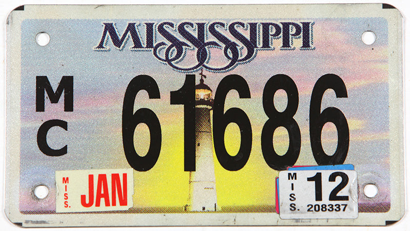 2012 Mississippi motorcycle license plate grading very good plus