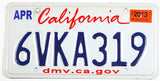 A classic 2013 California "lipstick" car license plate for sale by Brandywine General Store in excellent minus condition