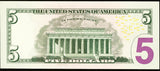 A Fr #1996-A Series of 2013 five dollar FRN with a six of a kind fancy serial number of 44444467 for sale by Brandywine General Store grading choice uncirculated Reverse of bill