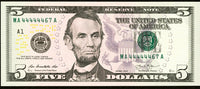 A Fr #1996-A Series of 2013 five dollar FRN with a six of a kind fancy serial number of 44444467 for sale by Brandywine General Store grading choice uncirculated