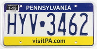 A 2013 Pennsylvania passenger car license plate for sale by Brandywine General Store in excellent condition