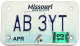 classic 2013 Missouri motorcycle license plate grading very good plus