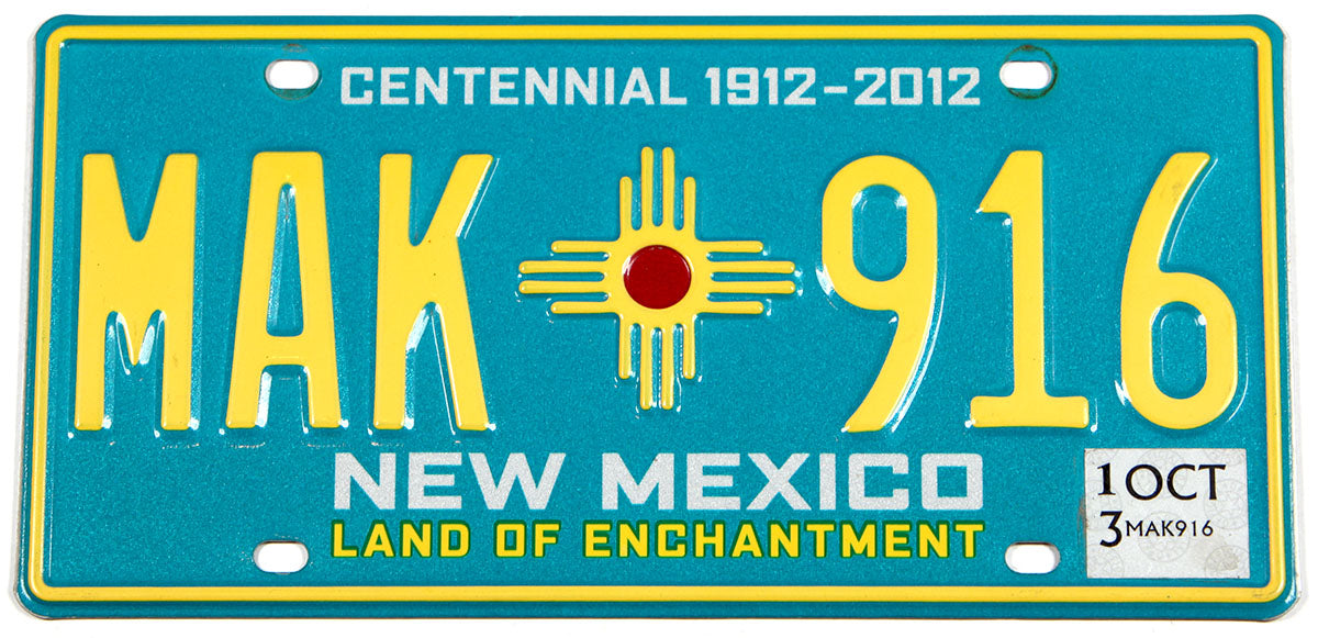 2013 New Mexico centennial passenger car license plate grading excellent