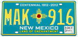 2013 New Mexico centennial passenger car license plate grading excellent