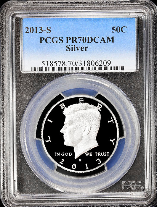 2013-s Kennedy silver half dollar graded perfect proof 70 deep cameo by PCGS