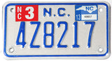 Classic 2013 North Carolina motorcycle license plate grading excellent minus