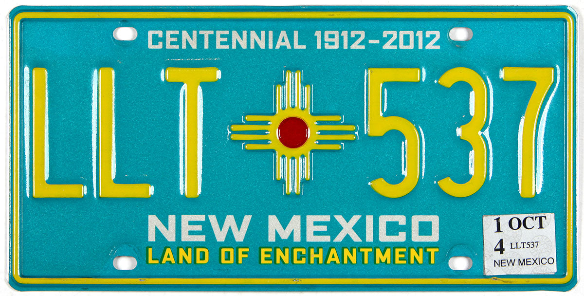 2014 New Mexico centennial passenger car license plate grading excellent