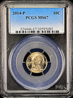 2014-p Roosevelt Dime certified Mint State 67 by PCGS