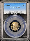 2014-p Roosevelt Dime certified Mint State 67 by PCGS