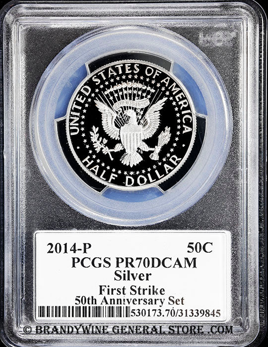 2014-p Kennedy silver half dollar graded perfect proof 70 deep cameo by PCGS