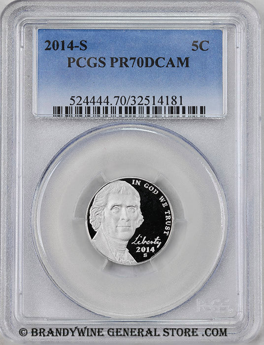 2014-s Jefferson Nickel certified perfect Proof 70 Deep Cameo by PCGS