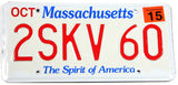 A 2015 Massachusetts passenger car license plate for sale by Brandywine General Store in excellent condition