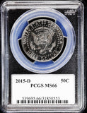 2015-d Kennedy half dollar graded ms66 by PCGS