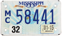 classic 2015 Mississippi motorcycle license plate grading very good plus