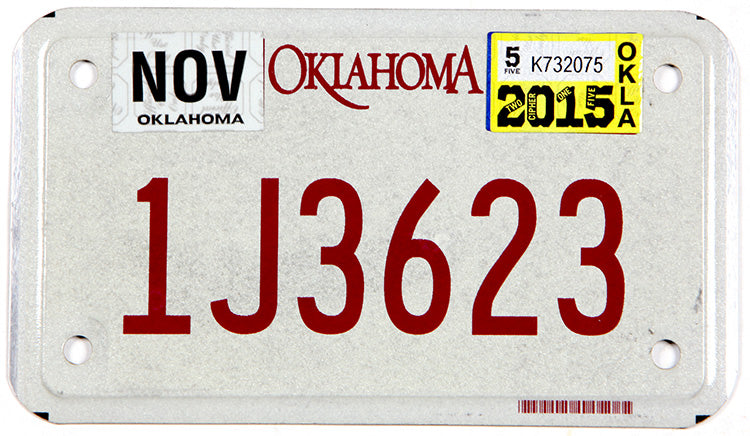 classic 2015 Oklahoma motorcycle license plate grading excellent