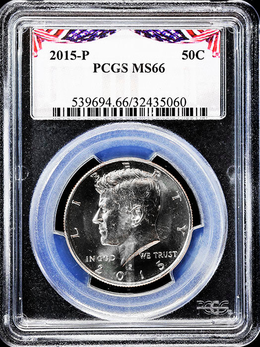 2015-p Kennedy half dollar graded mint state 66 by PCGS