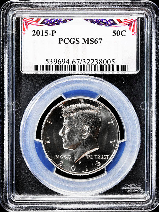 2015-p Kennedy half dollar graded mint state 67 by PCGS