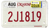2015 Oklahoma Motorcycle License Plate grading excellent minus
