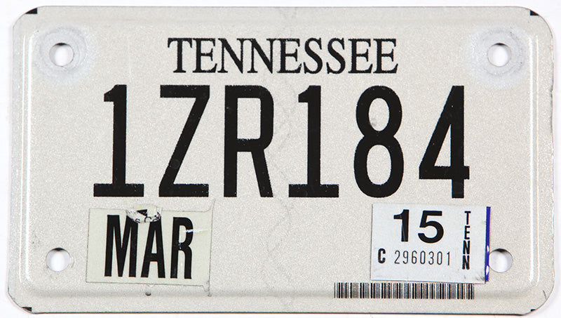 Classic 2015 Tennessee motorcycle license plate grading very good plus