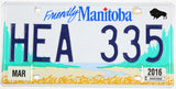 A classic 2016 Manitoba passenger car license plate for sale at Brandywine General Store in excellent minus condition