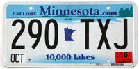 2016 Minnesota car license plate grading very good plus with gradual bend