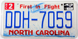 2016 North Carolina First in Flight car license plate grading excellent