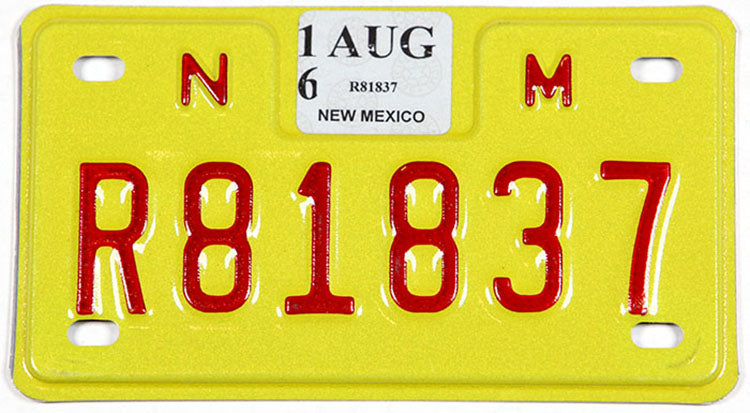 2016 New Mexico motorcycle license plate grading excellent