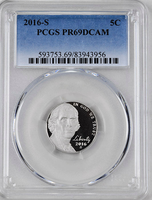 2016 s Jefferson Nickel professionally certified PR69DCAM by PCGS