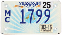 2016 Mississippi motorcycle license plate grading very good plus