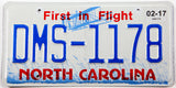 2017 North Carolina First in Flight car license plate grading excellent