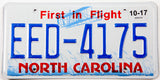 2017 North Carolina First in Flight car license plate grading excellent