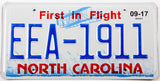 2017 North Carolina First in Flight car license plate grading excellent
