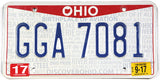 2017 Ohio car license plate from Crawford county grading excellent minus