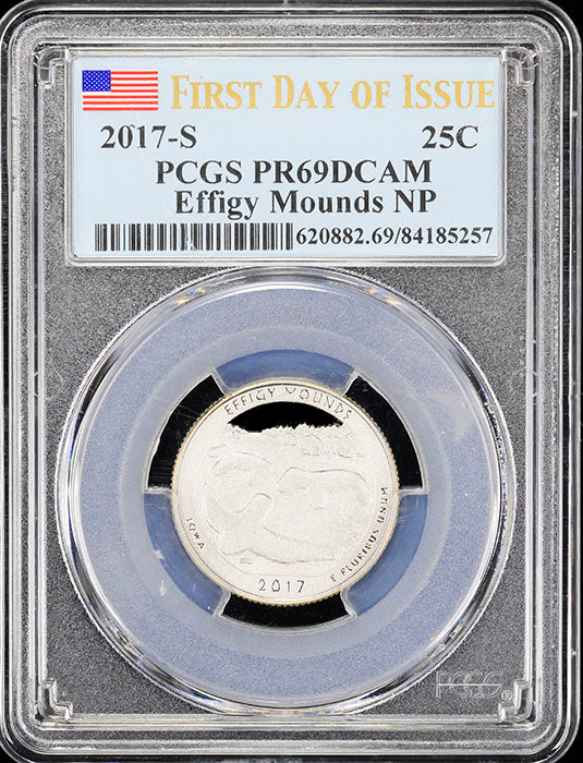 2017-s Effigy Mounds quarter certified by PCGS at Proof 69 Deep Cameo 1st day of issue