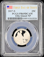 2017-s Ellis Island quarter certified by PCGS at Proof 69 Deep Cameo 1st day of issue