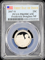 2017-s Frederick Douglas quarter certified by PCGS at Proof 69 Deep Cameo 1st day of issue