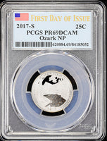 2017-s Ozark quarter certified by PCGS at Proof 69 Deep Cameo 1st day of issue