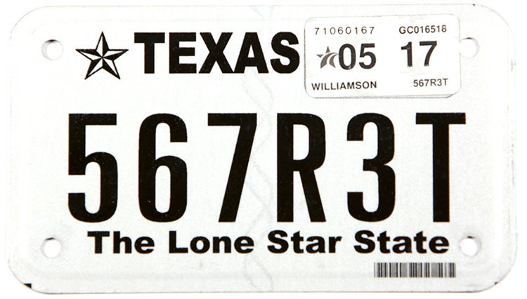 2017 Texas motorcycle license plate grading excellent