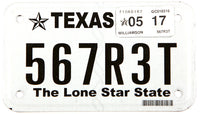 2017 Texas motorcycle license plate grading excellent