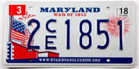 2018 Maryland War of 1812 car license plate grading excellent plus