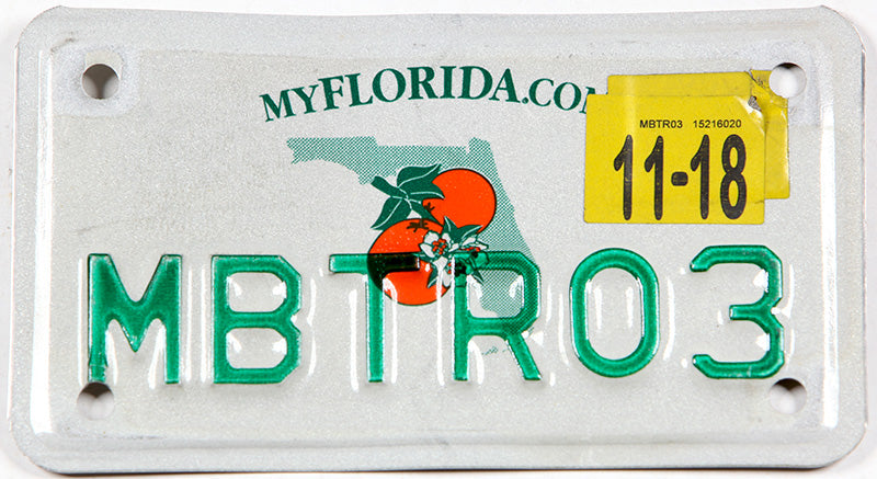 Classic 2018 Florida motorcycle license plate grading excellent minus
