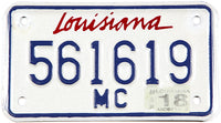 Classic 2018 Louisiana motorcycle license plate grading excellent minus
