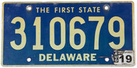 2019 Delaware car license plate grading very good minus