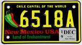 2019 New Mexico motorcycle license plate with red hot chili peppers grading excellent