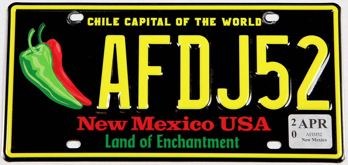 2020 New Mexico Chile passenger car license plate grading excellent minus
