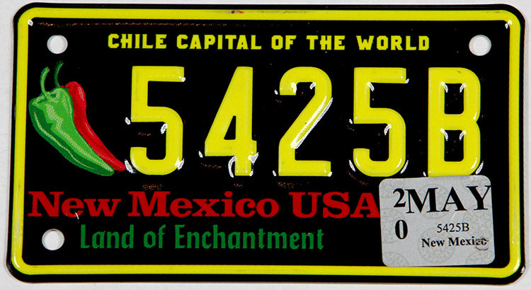 2020 New Mexico hot chili pepper motorcycle license plate in excellent plus condition