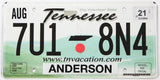 2021 Tennessee license plate with Smoky mountains and Anderson county sticker
