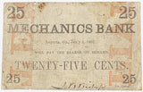 An obsolete quarter change note from the Mechanics Bank in Augusta Georgia in 1862 for sale by Brandywine General Store in fine condition